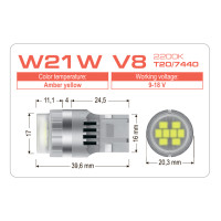 LED лампа AMS VISION W21W V8 T20/7440 2200K